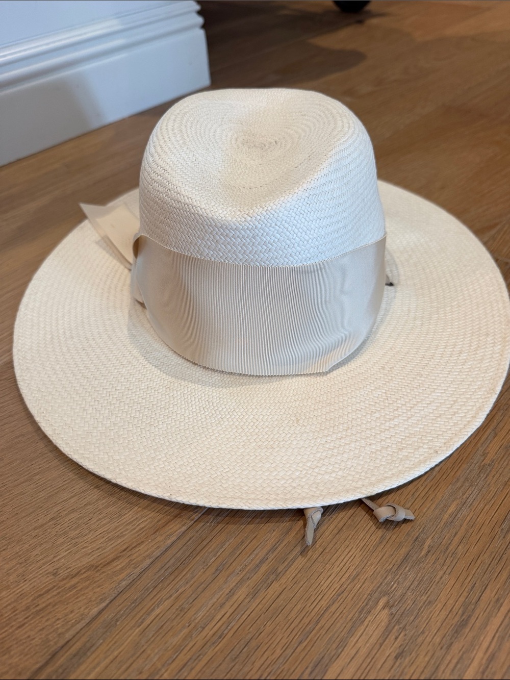 Freya Field Gardenia Cream Wide-Brim Straw Sun Hat with Ribbon Band Large
